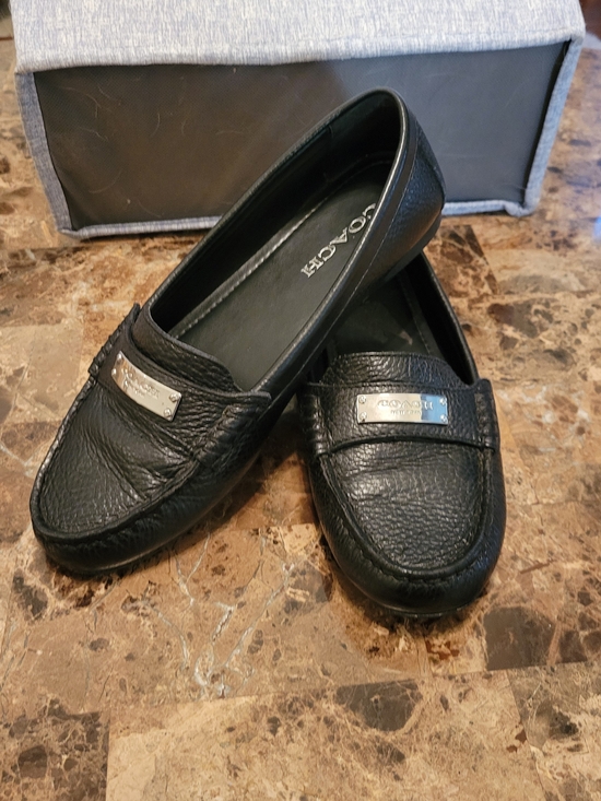 Coach Shoes - Coach Black Pebbled Leather Loafers with Silver Plaque